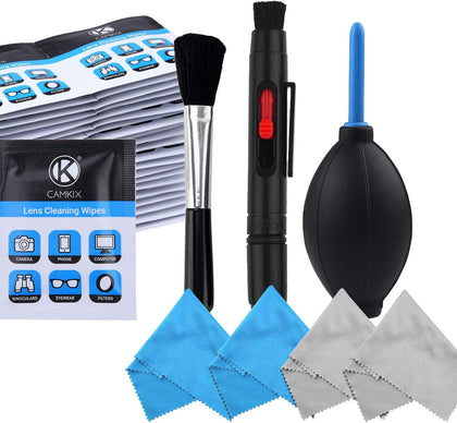 Camera Lens Cleaning Kit - Air Blower, Cleaning Brush, 2in1 Lens Cleaning Pen, 50 Individually Wrapped Wet Tissues