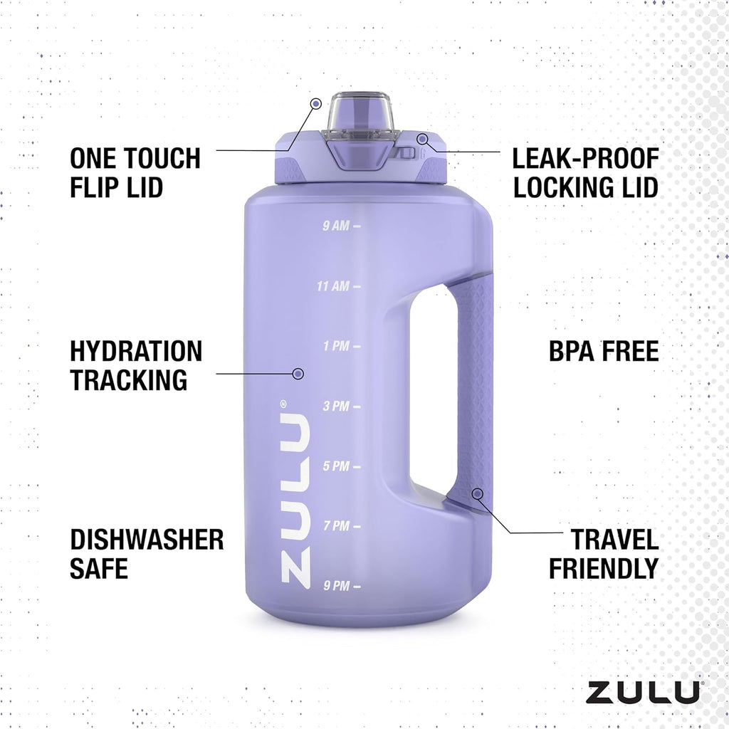 Goals 64oz BPA-Free Plastic Water Bottle with Time Markers, Violet | Half gallon leakproof water jug with time