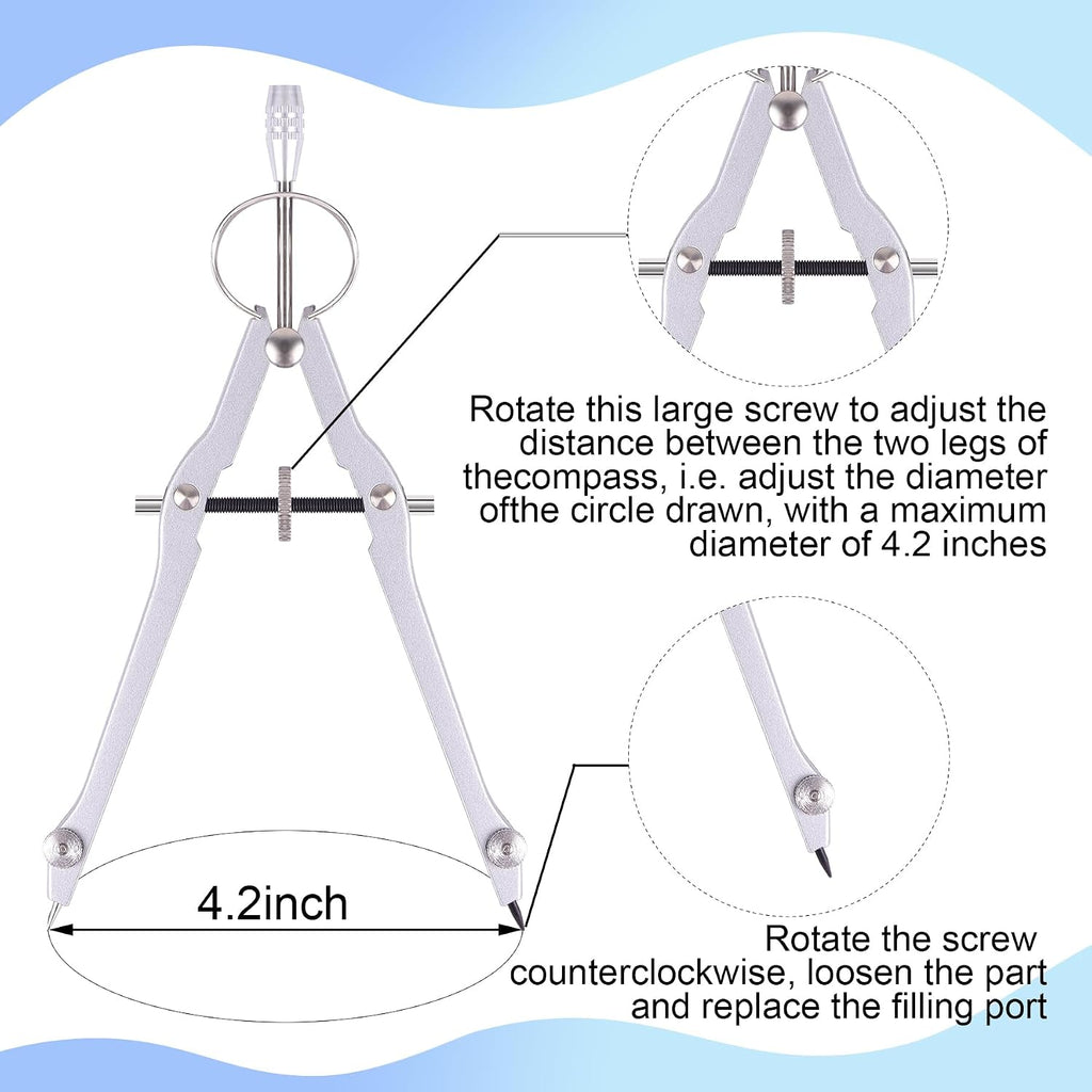 Compass and Protractor Set, Math Compass for Geometry (Silver) | Professional Drawing Compass Tool, Metal Compass