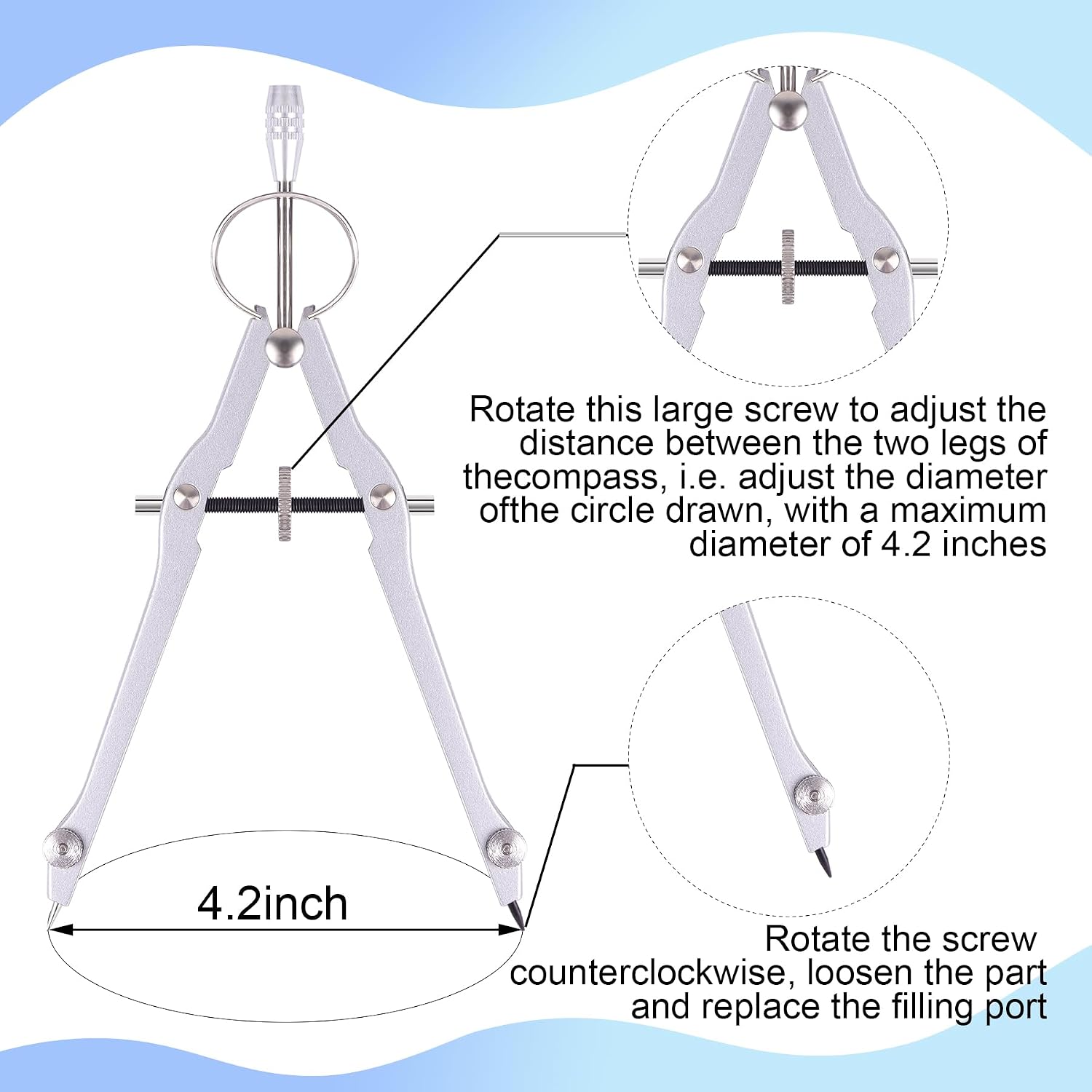 Compass and Protractor Set, Math Compass for Geometry (Silver) | Professional Drawing Compass Tool, Metal Compass