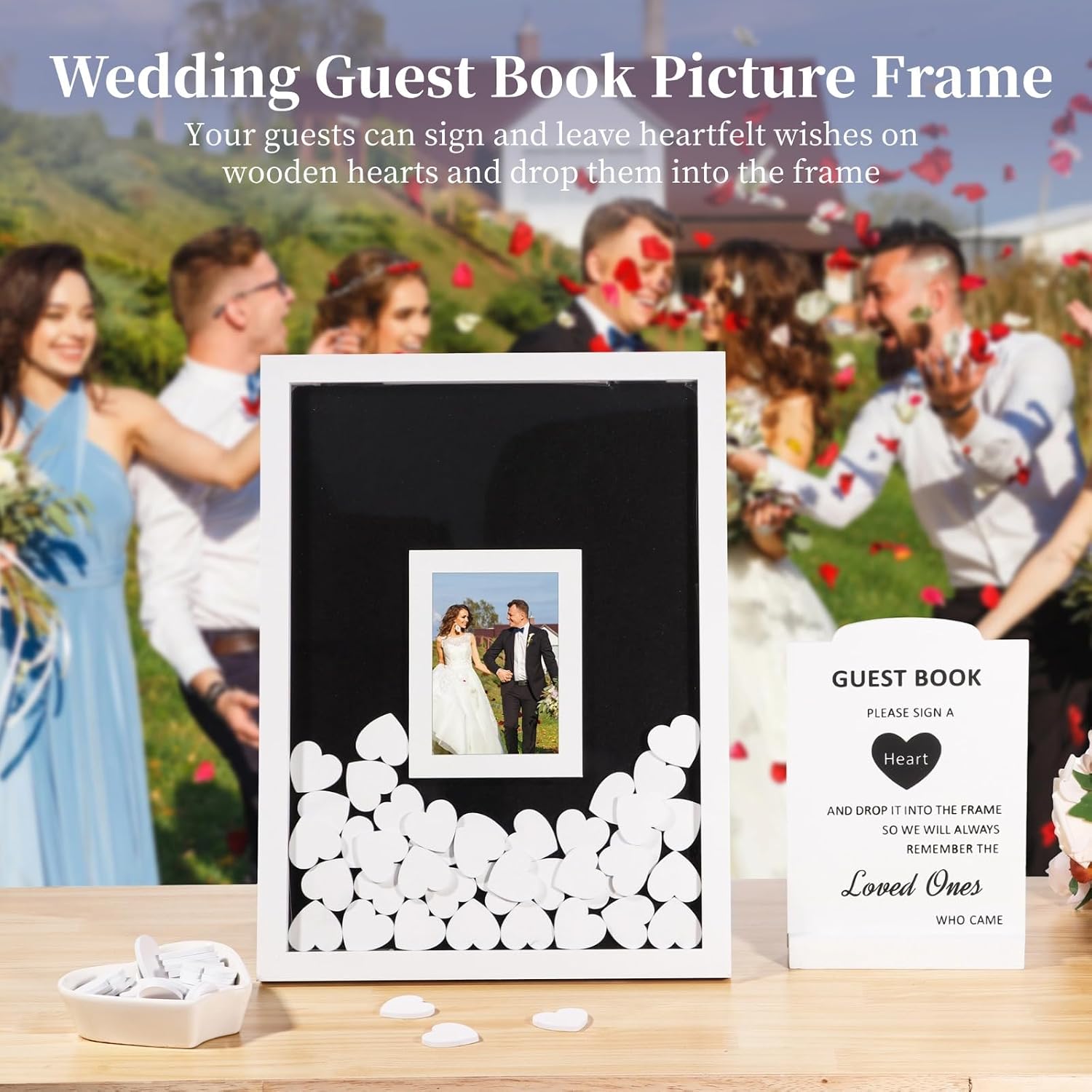Wedding Guest Book Alternative, Guest Book Wedding Reception, Wedding Guest Book Alternative with 70 White Hearts