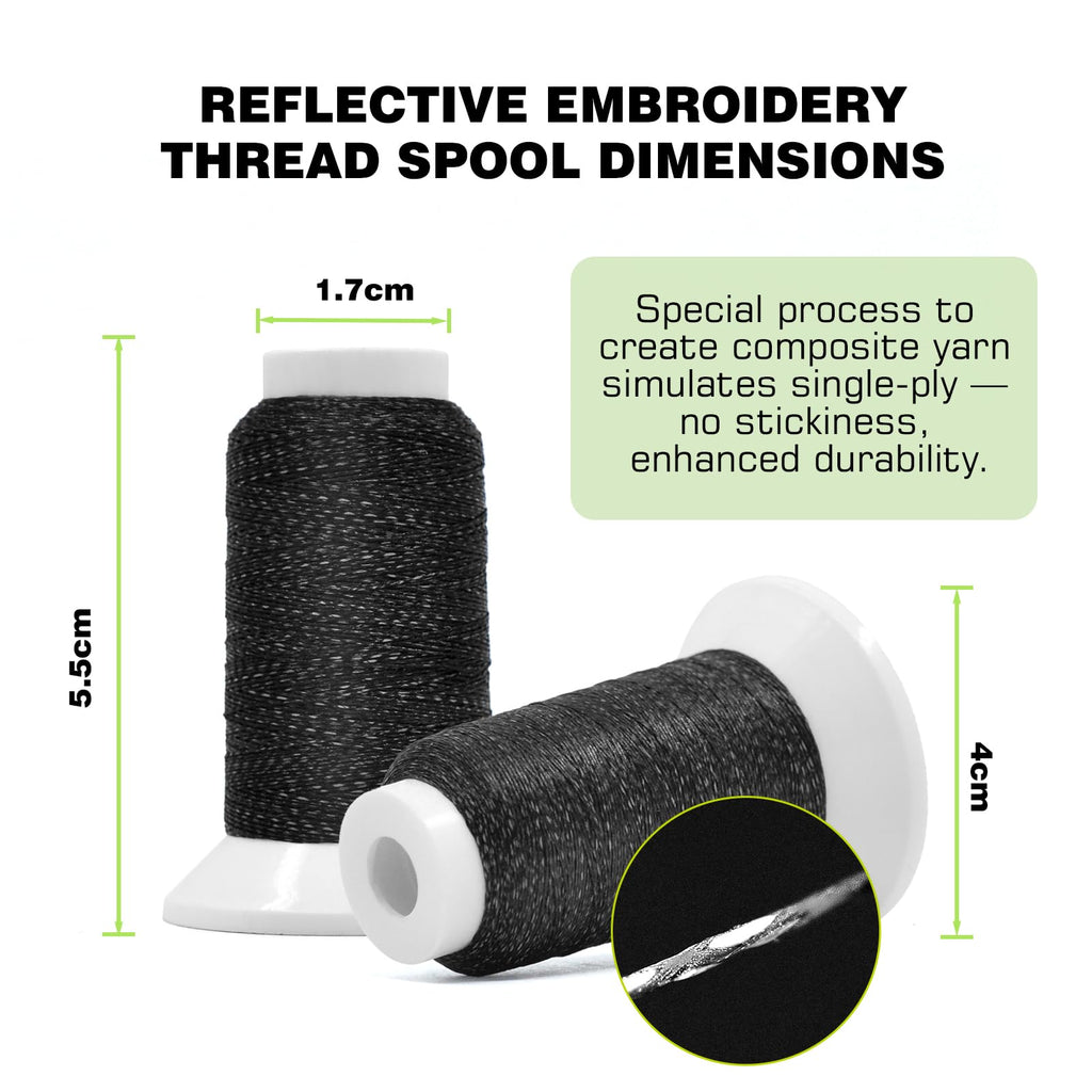 Reflective Embroidery Machine Thread for Sewing, 2 Pack Reflect High-Visibility Polyester Sewing Thread Supplies
