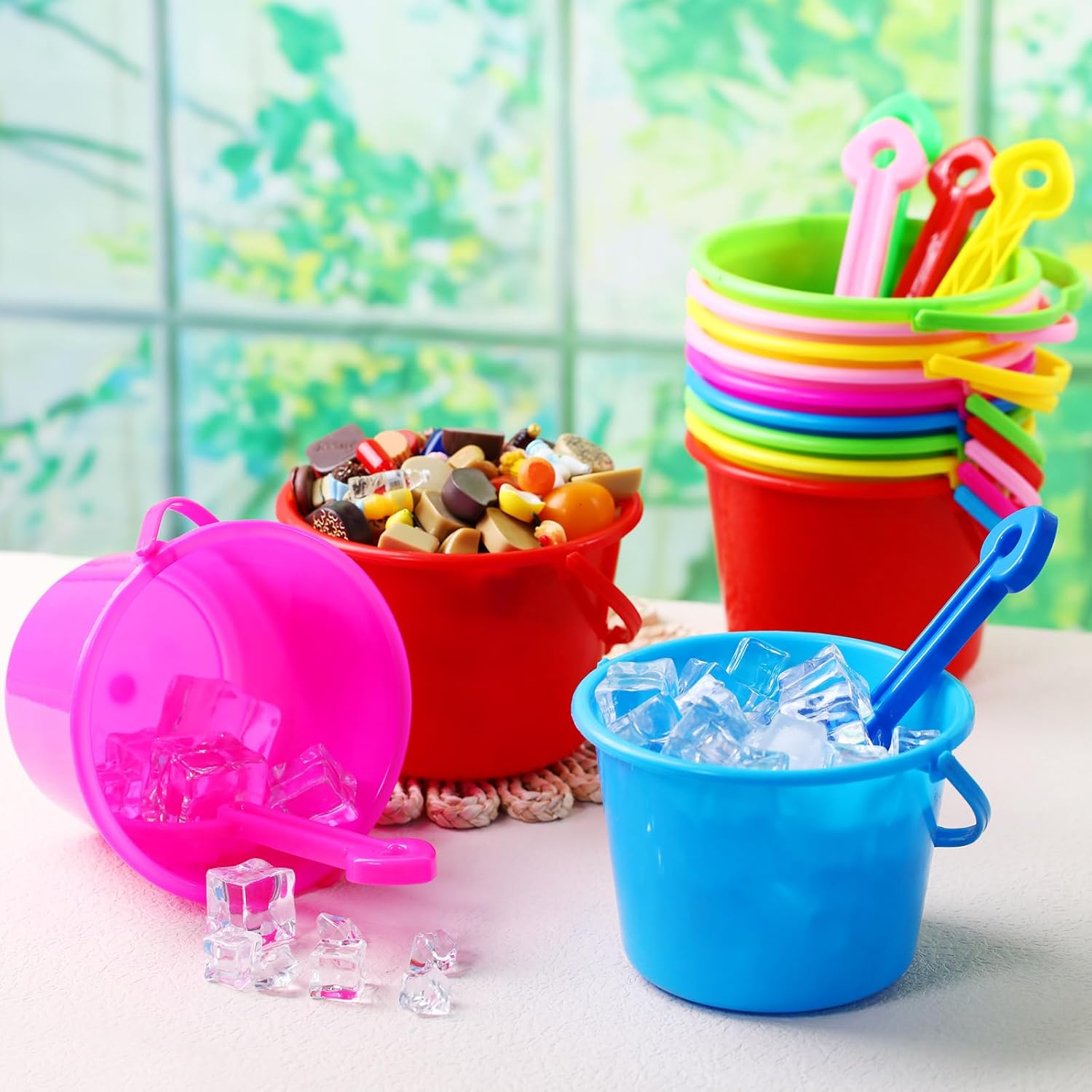 96 Pcs Beach Sand Buckets and Shovels 6.1'' Beach Bucket with Shovel Bulk Pails and Shovel Set Beaches Sand Toy Kit