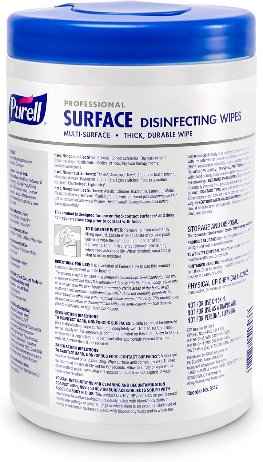 Professional Surface Disinfecting Wipes Canister 6 x 110ct - 9342-06