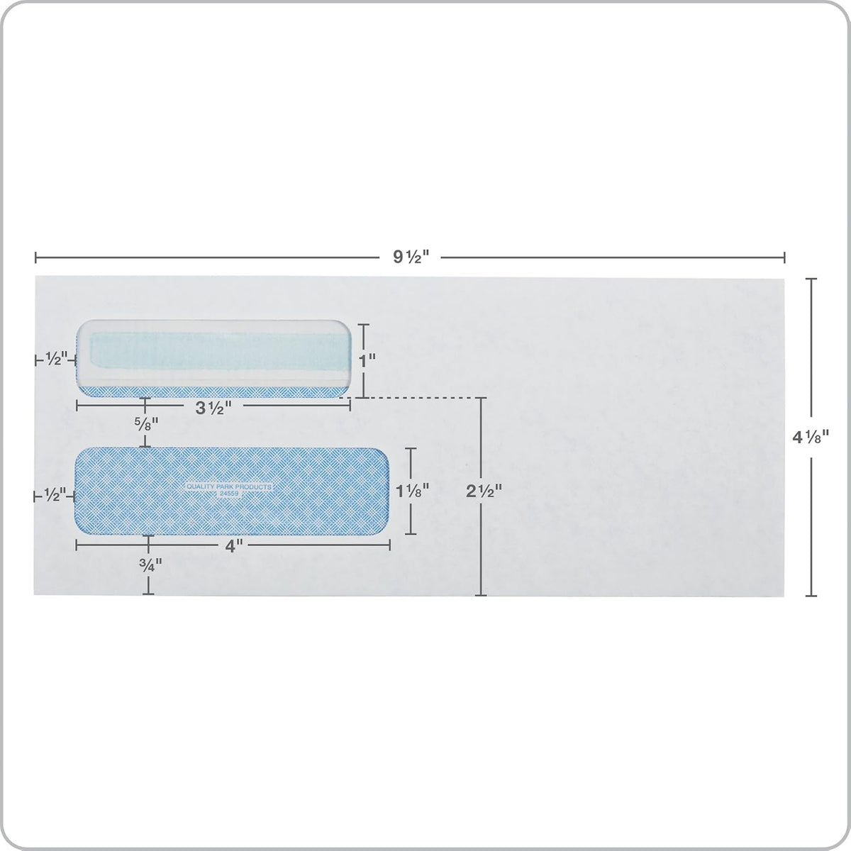 #10 Double-Window Self-Seal Security Envelopes, For Business Statements, Invoices, 4-1/8" x 9-1/2", White, 24-lb, 500