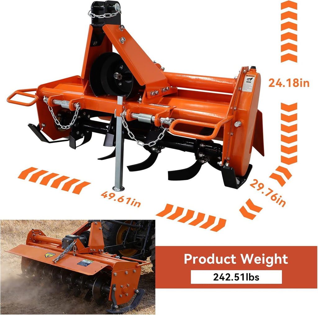 3-Point 42" Rotary Tiller Attachment for Cat 1 Tractor, 540 RPM PTO Driven, 3-Speed Adjustable Depth up to 3/4/5