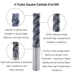 XYunEnZ 1/2" 4-Flute Square End Mill AlTiN Coated Carbide, 2Pcs