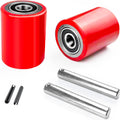 A Pair Pallet Jack Load Wheels Replacement Kit 3"x3.75"(74.5mm x 93mm) Red | Including Heavy Duty PU Tread