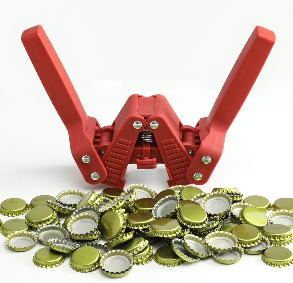 Beer Bottle Capper and Caps Kit, Crown Bottle Cappers Tool With Magnet for Bottle Capping, Red Baron Home Brew Hand
