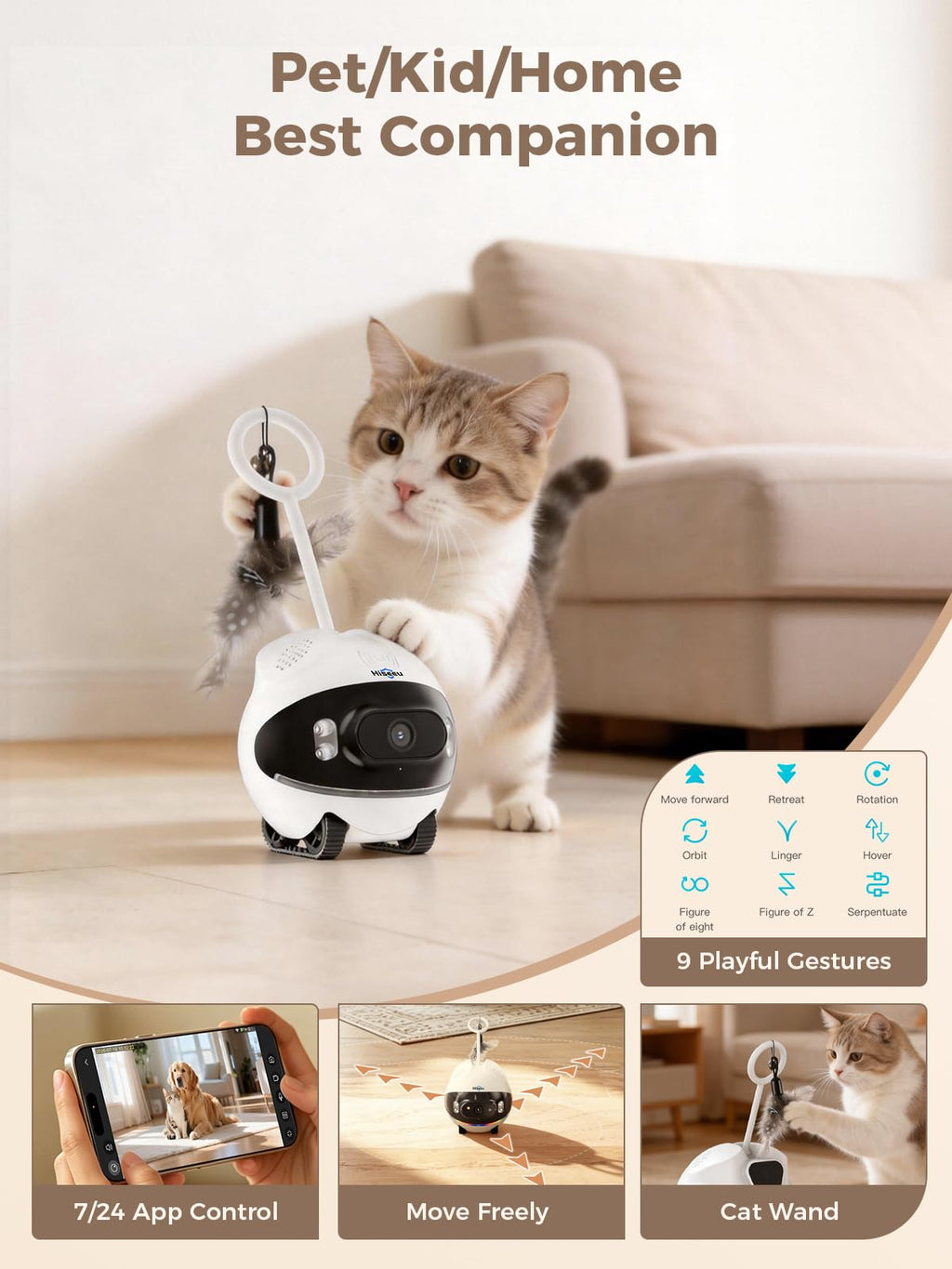 5MP Wireless Security Camera Indoor, Home Pet Robot Companion