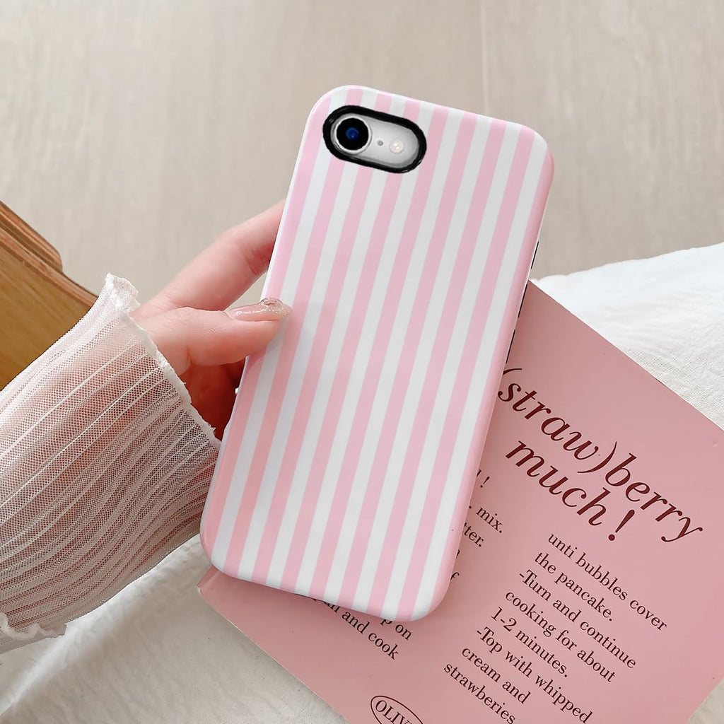 Compatible with iPhone SE /8/7 Cute Phone Case,Striped Aesthetic Pattern Design,Scratch Resistant Hybrid 2-Layer