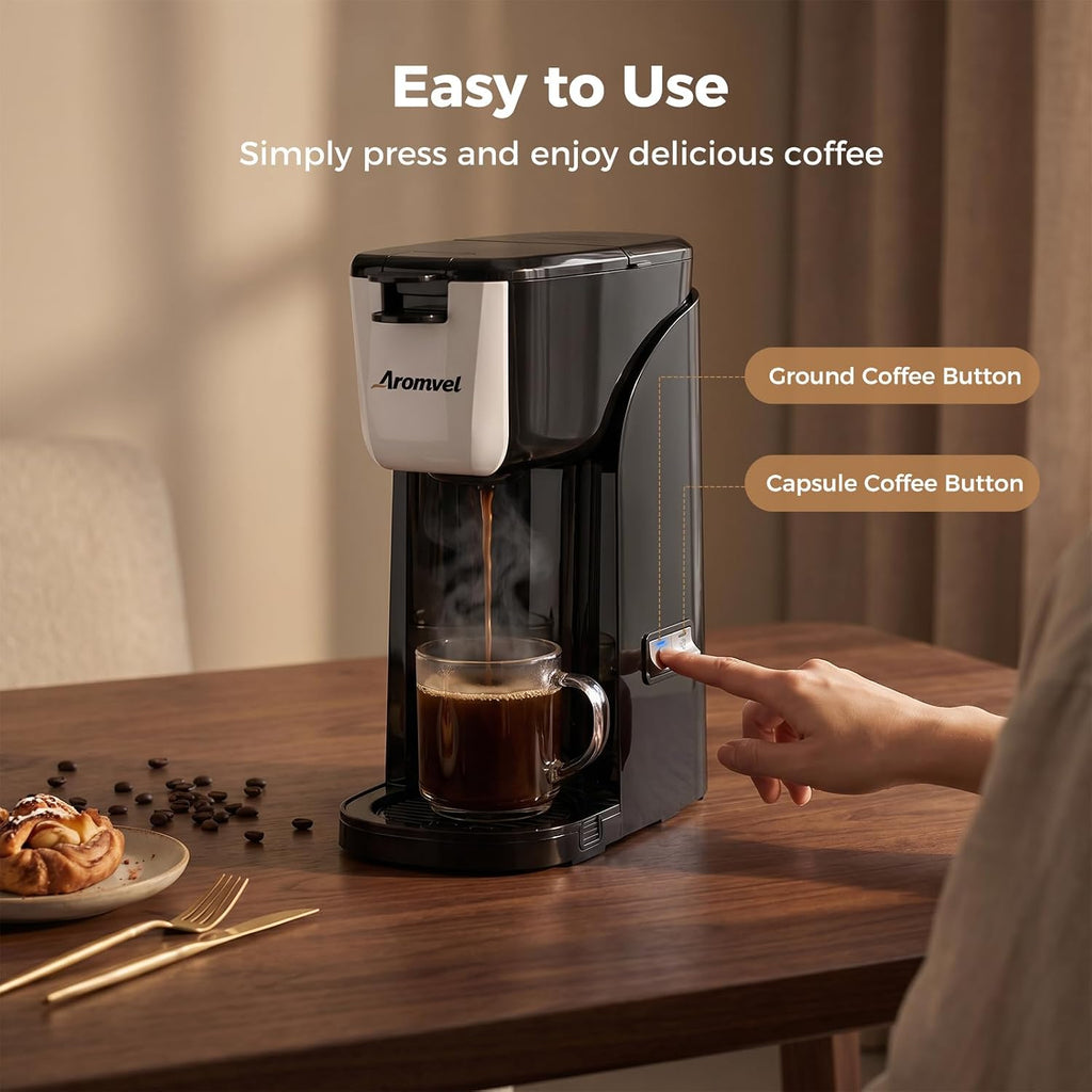 2-in-1 Single Serve Coffee Maker for K Cup Pods & Ground Coffee | 6 to 14 oz Brew Sizes, Adjustable Drip Tray for