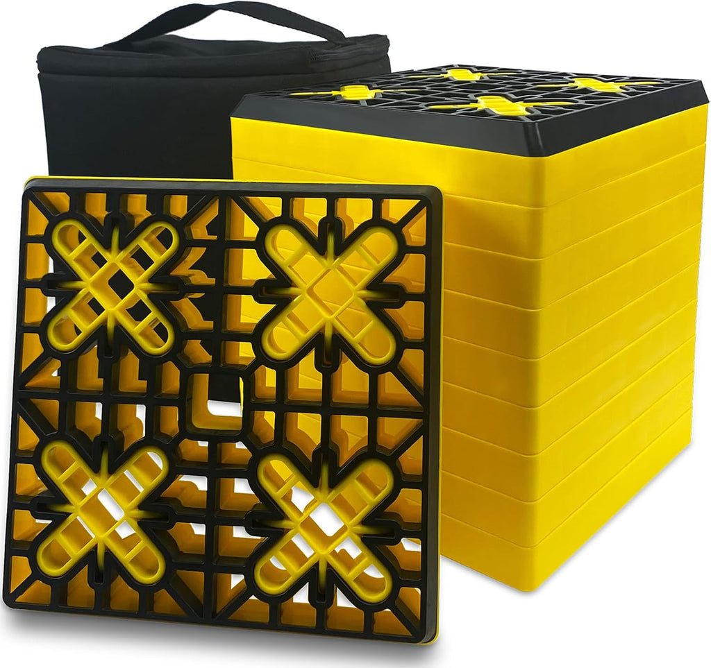 Rv Leveling Blocks 12 Pack (2 Rubber Top), Camper Leveling Blocks Sturdy Stackable Jack Blocks with Carrying Bag