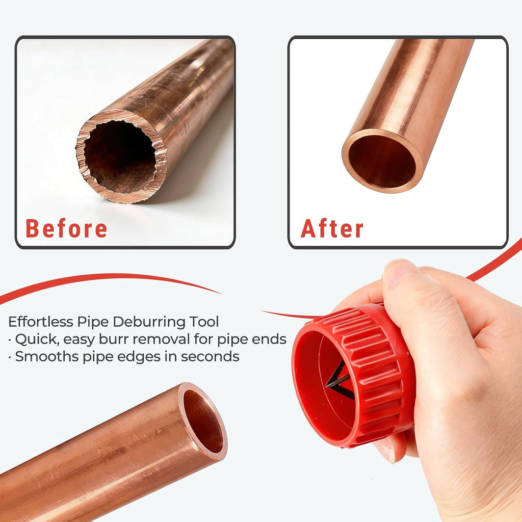 Copper Pipe Deburring Tool 6-Blade Pipe Reamer 3/16" to 1-1/2" | for Copper, PVC, PPR, Brass & Aluminum Pipes