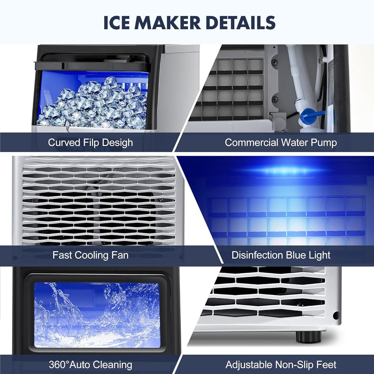 100LBS/24H Commercial Ice Maker Machine Under Counter/Freestanding