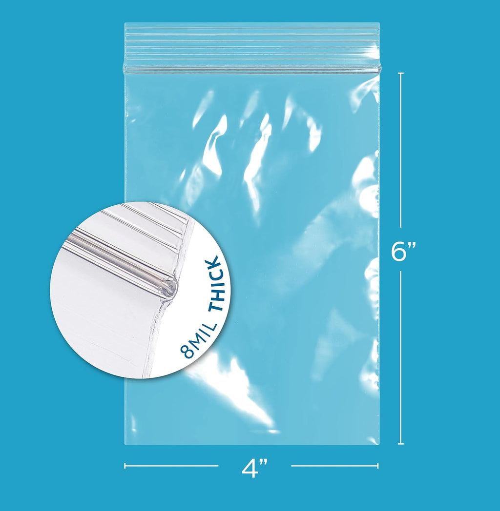 4" x 6" Zip Bags, 100 Pack, 8 Mil Extra Heavy Duty, Reclosable, GPI