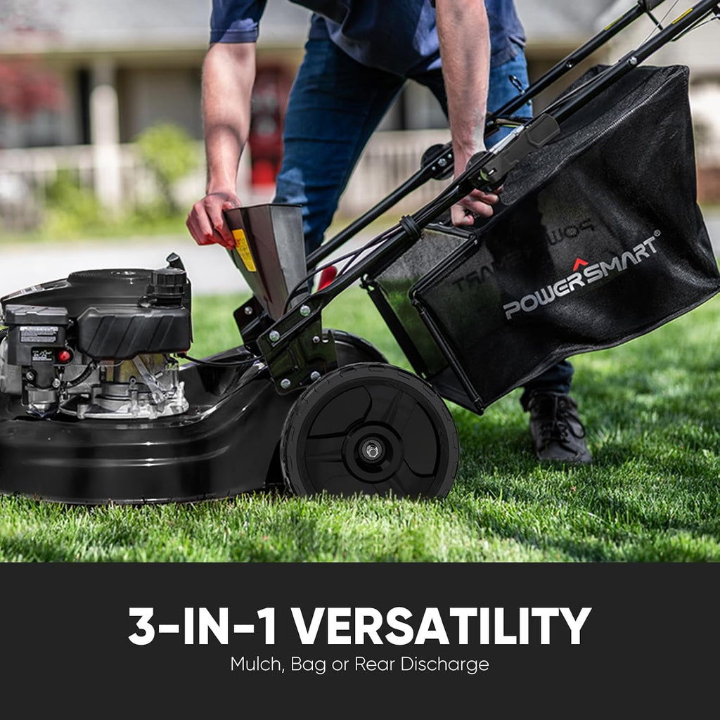 22-Inch Self Propelled Gas Lawn Mower, 170cc 4-Cycle OHV Engine, 3-in-1 Mulch/Bag/Rear Discharge, 6 Cutting Heights