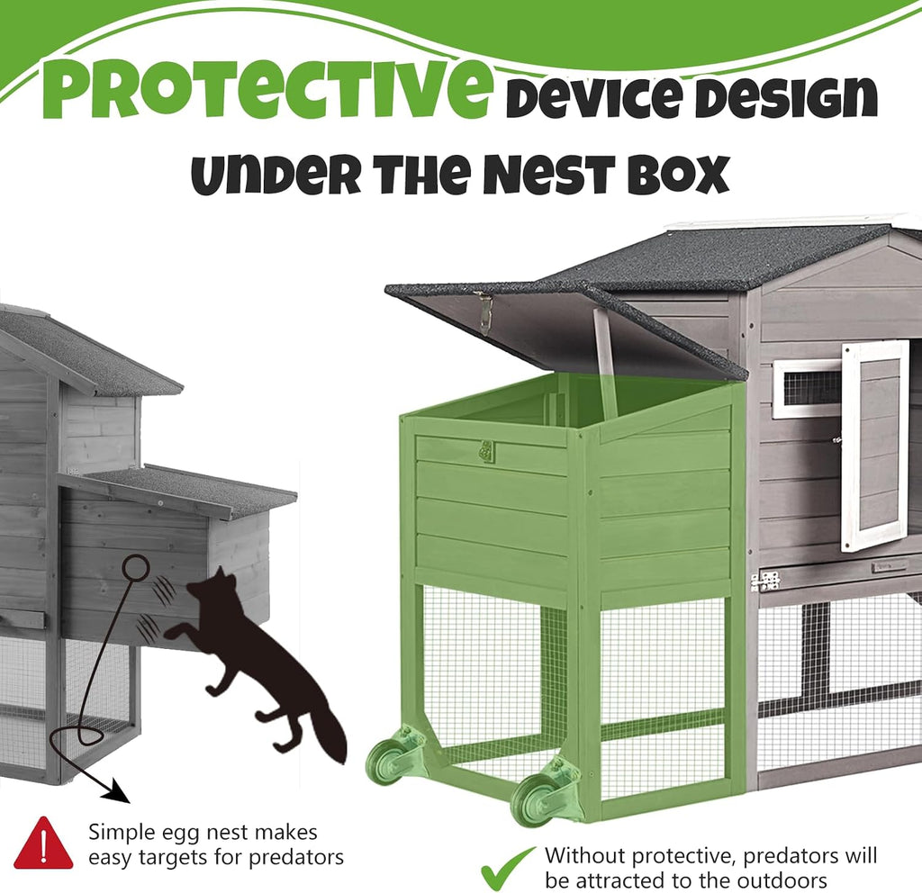68“ Mobile Chicken Coop with Run and Wheels, Large Wooden Chicken Tractor for 2-4 Chickens, Weatherproof Outdoor Hen