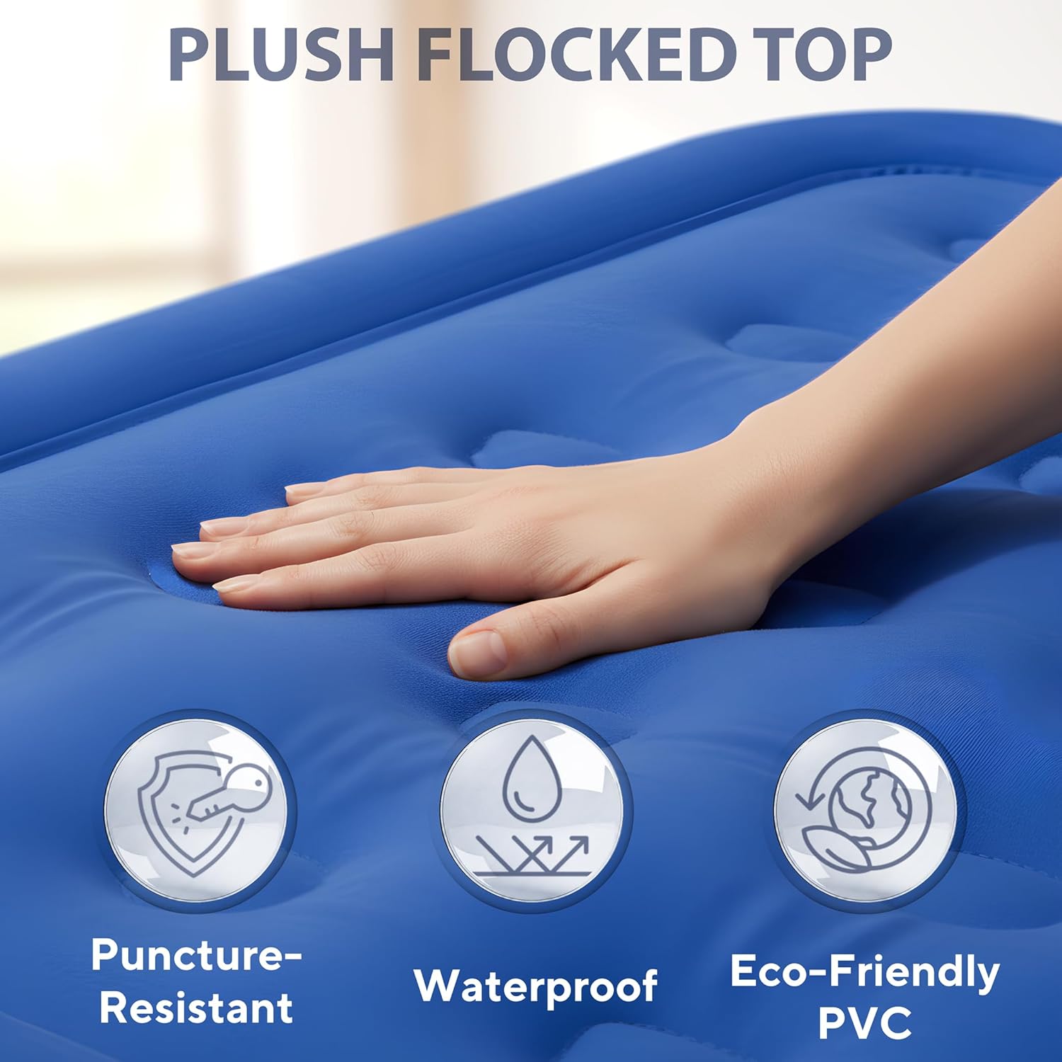 SoundAsleep Dream Series Raised Queen Air Mattress, Built-in Pump, Blue | ComfortCoil Technology, fast 1-click