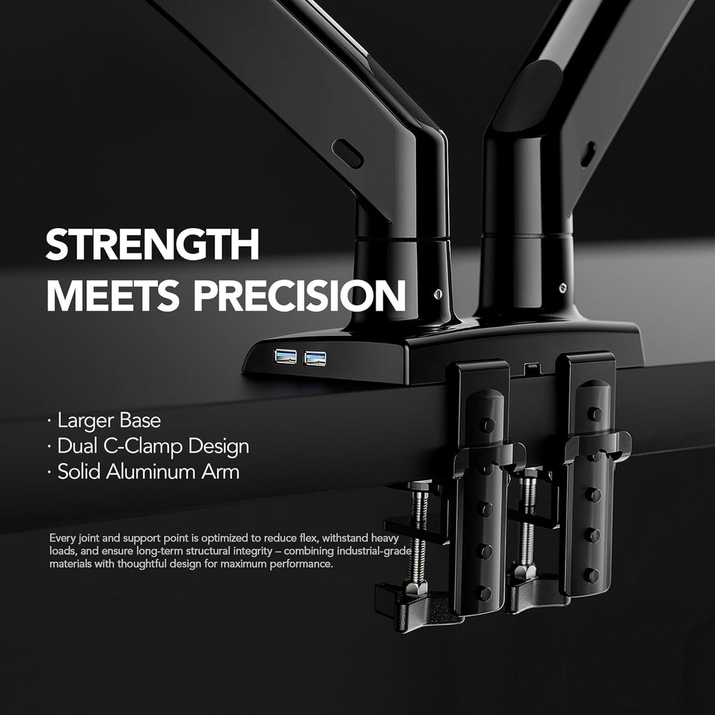Dual Monitor Stand for 13″–40″, Premium Dual Monitor Mount with USB, Height Adjustable Monitor Stand for 2 Monitors