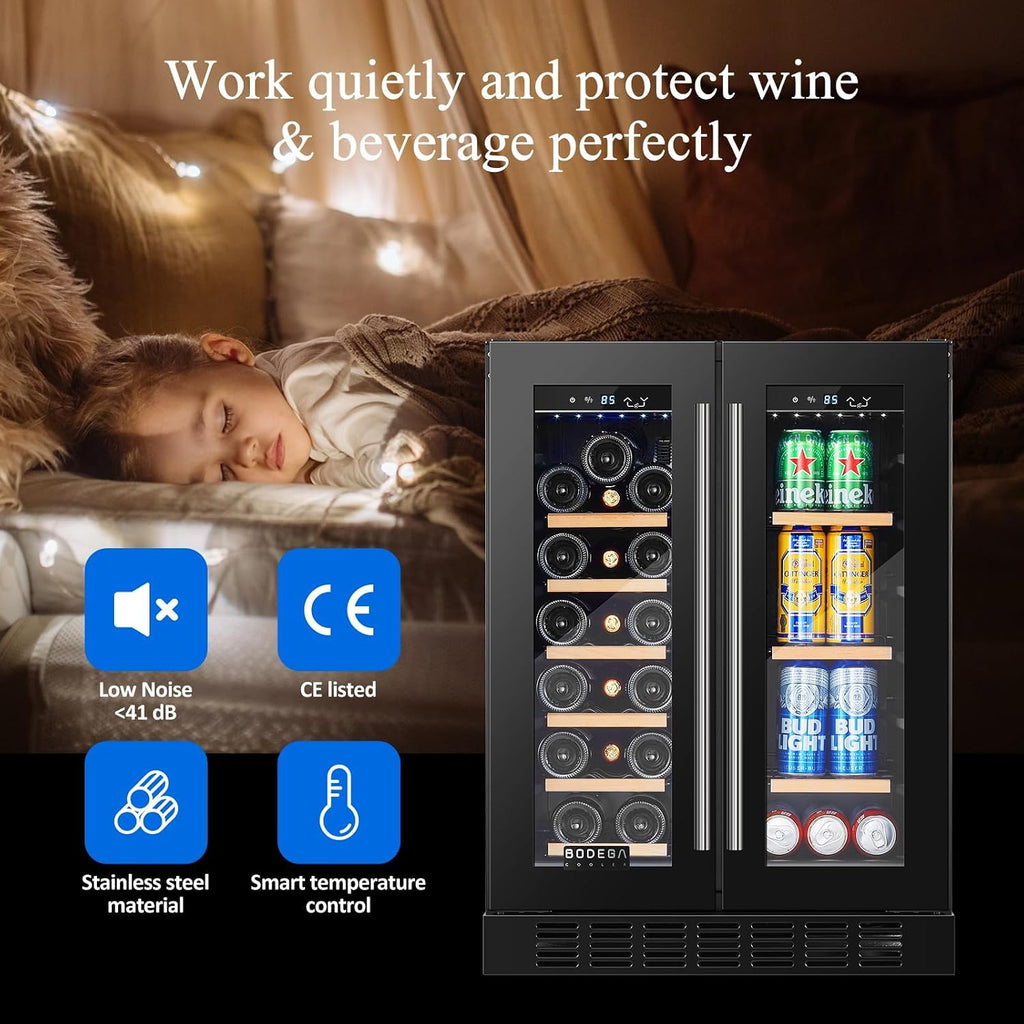 24 Inch Wine and Beverage Refrigerator, Dual Zone Beveage Fridge