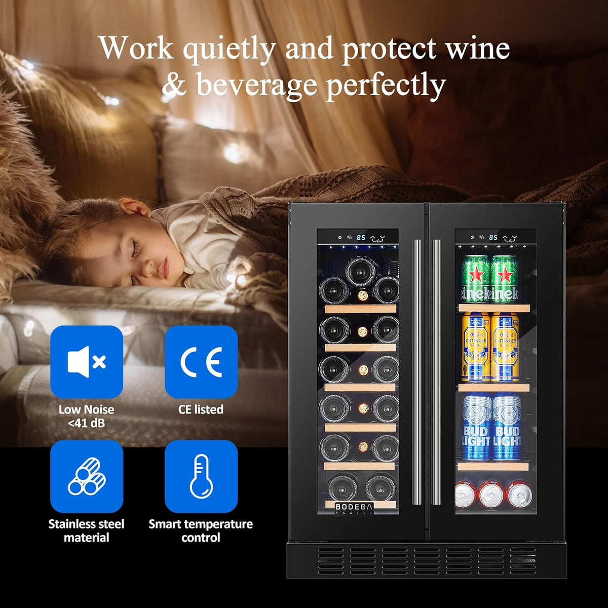 24 Inch Wine and Beverage Refrigerator, Dual Zone Beveage Fridge