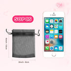 50 Pcs Black Organza Bags 3×4'', Small Mesh Gift Bag with Drawstring