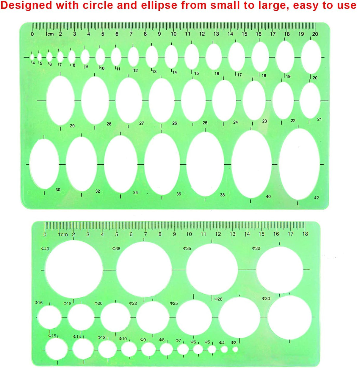 9 Pieces Drawings Templates French Curve Geometric Templates | Measuring Rulers Clear Green Plastic Rulers for