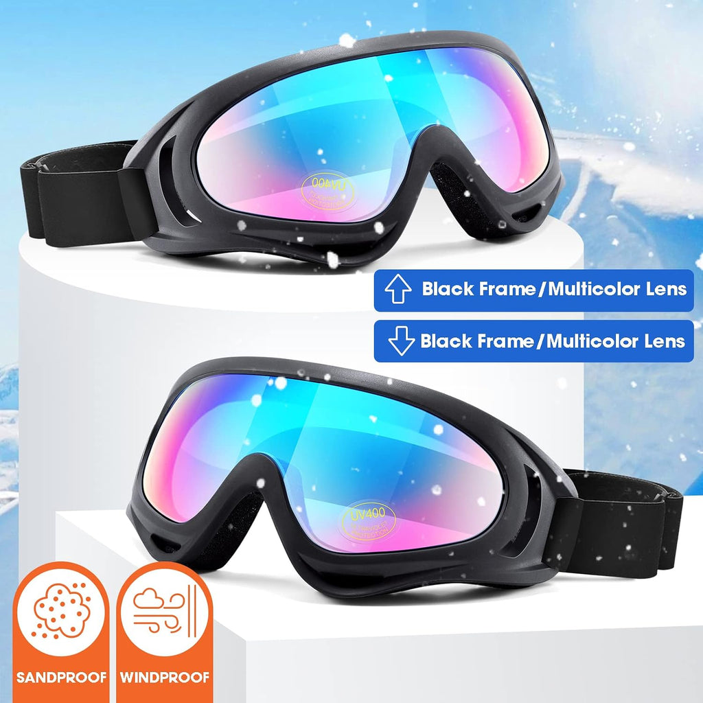 2-Pack Snow Ski Goggles, Snowboard Goggles for Men, Women, Youth, Kids, Boys or Girls