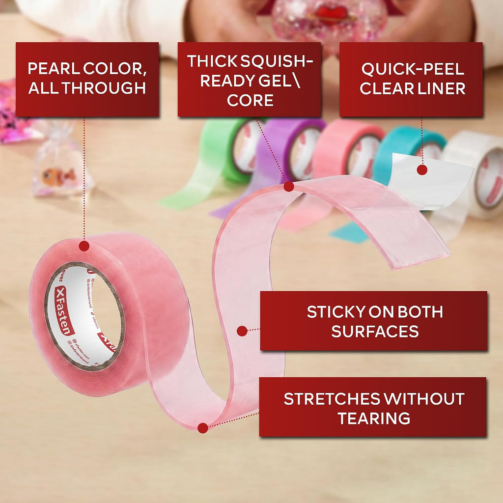 Nano Tape for Bubble Kit 5-Pack 200 Inch Multicolor Double Sided Nano Bubble Tape for Squishy Kit Colorful Reusable