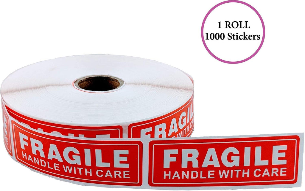 Fragile - Handle with Care Shipping Stickers, 1"x3", 1000 Per Roll (5 Rolls)