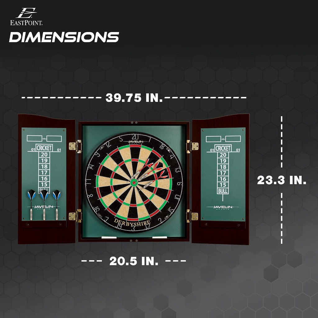 EastPoint Belmont Dart Board Cabinet, 6 Steel Tip Darts, Game Room Decor | Official Size, Self-Healing Sisal