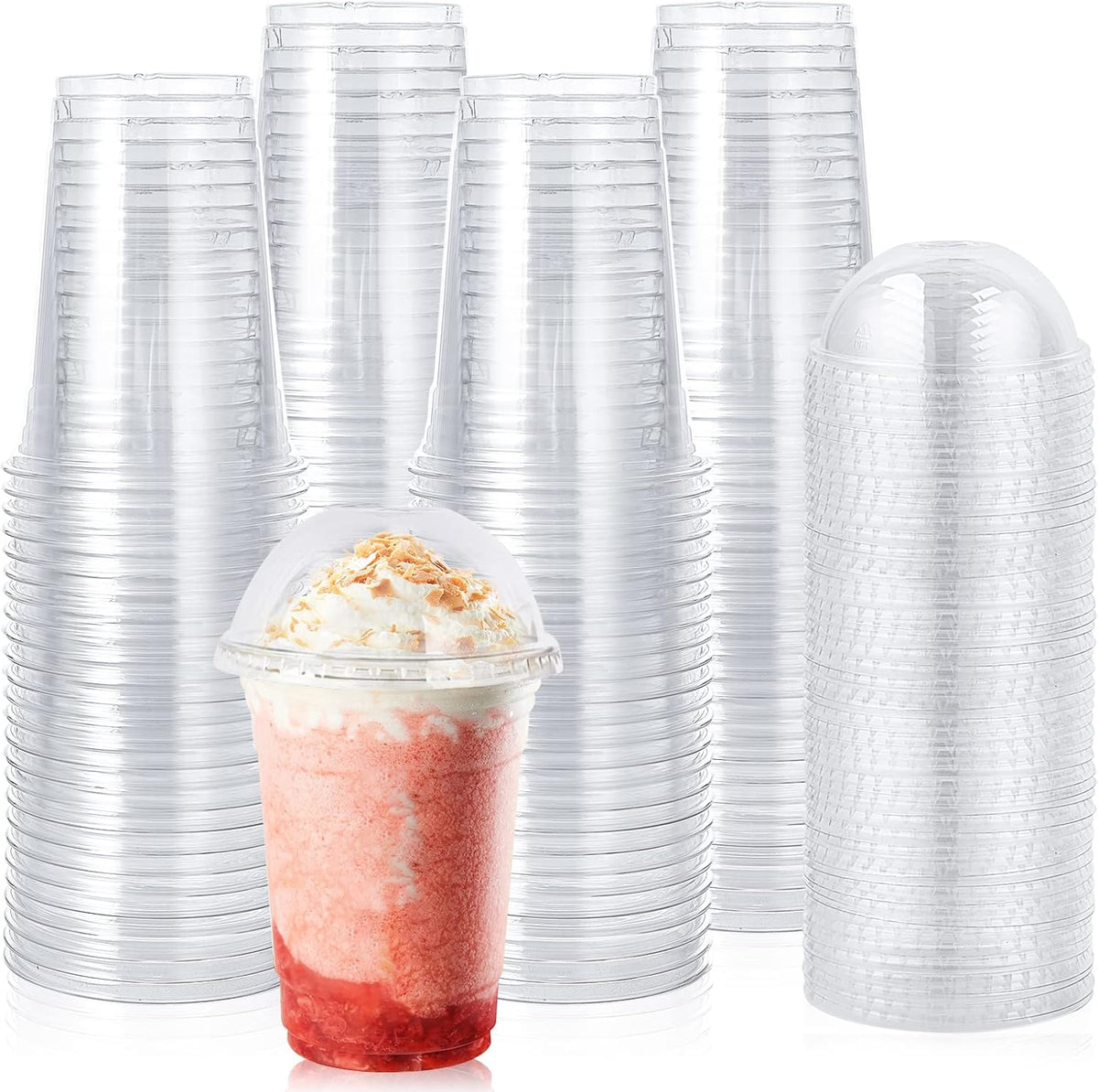 90 Sets 16 oz Clear Plastic Cups With Dome Lids