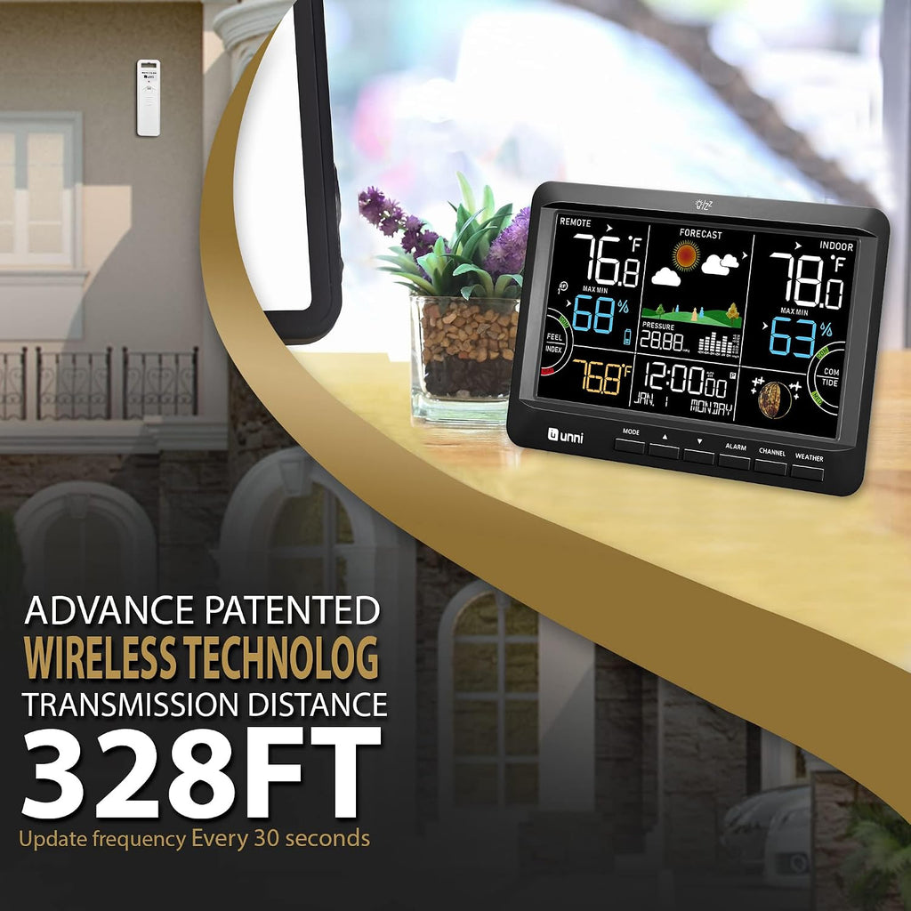 Weather Station Indoor Outdoor Thermometer Wireless Atomic Clock Black | Home Atomic Clock Large Constant Display