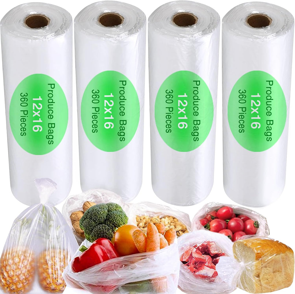 12" x 16" Plastic Produce Bags Roll, Fresh-Keeping Disposable Food Storage, Clear Plastic Bags for Food, Bread