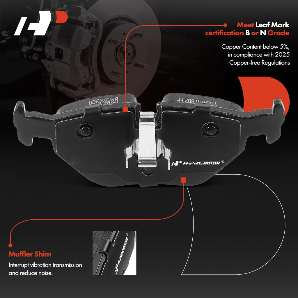 A-Premium Rear Ceramic Brake Pads Compatible with BMW & Saab