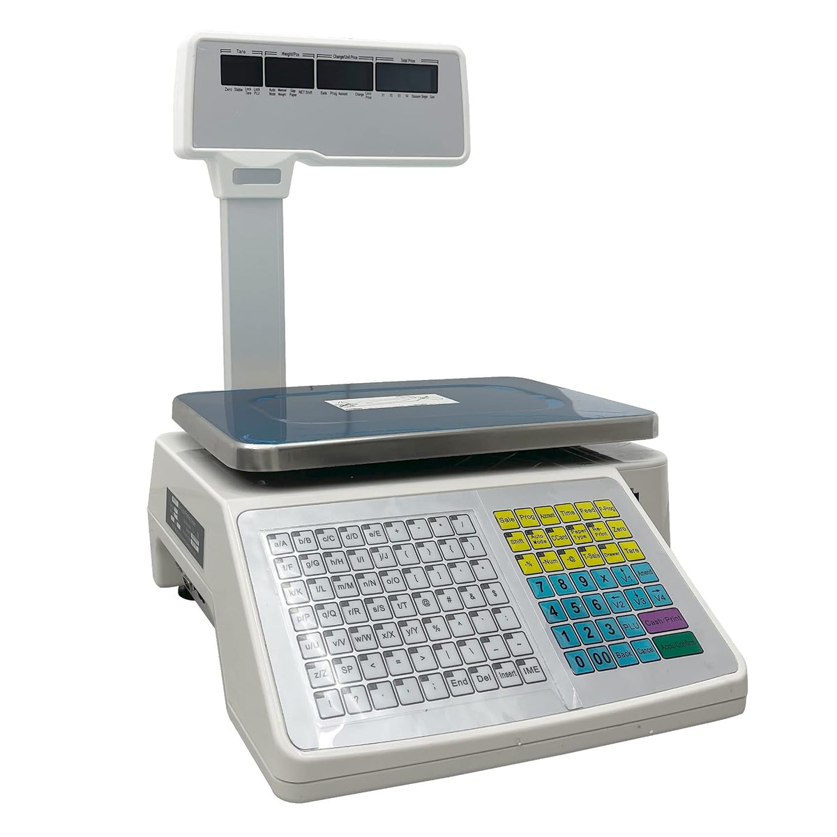 Digital Price Label Printing Scale, with 400 Sheets Thermal Label, Four-Window with Vertical Pole, Double-Sided LCD