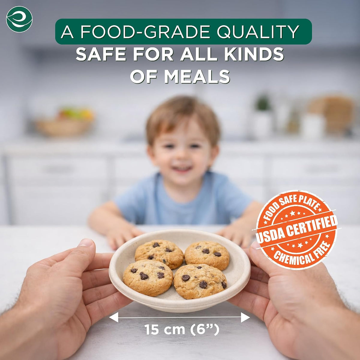 6 Inch Disposable Bagasse Paper Plates (100 Pack, Round)