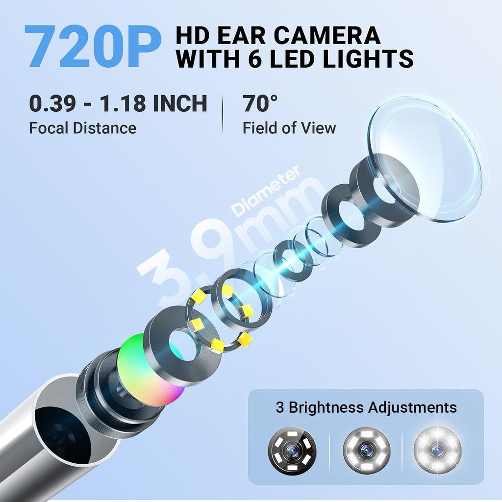 Otoscope Camera with Light 720P HD, USB-C Ear Camera, Plug & Play Ear Scope