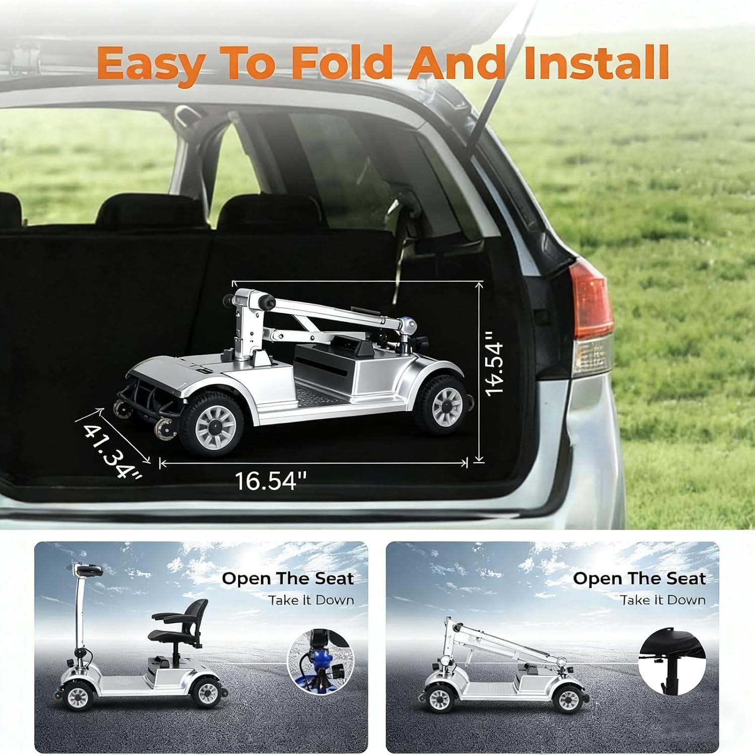 Long Range 4 Wheel Electric Mobility Scooter - 400 lb Weight Capacity, Collapsible & Compact for Travel, Equipped