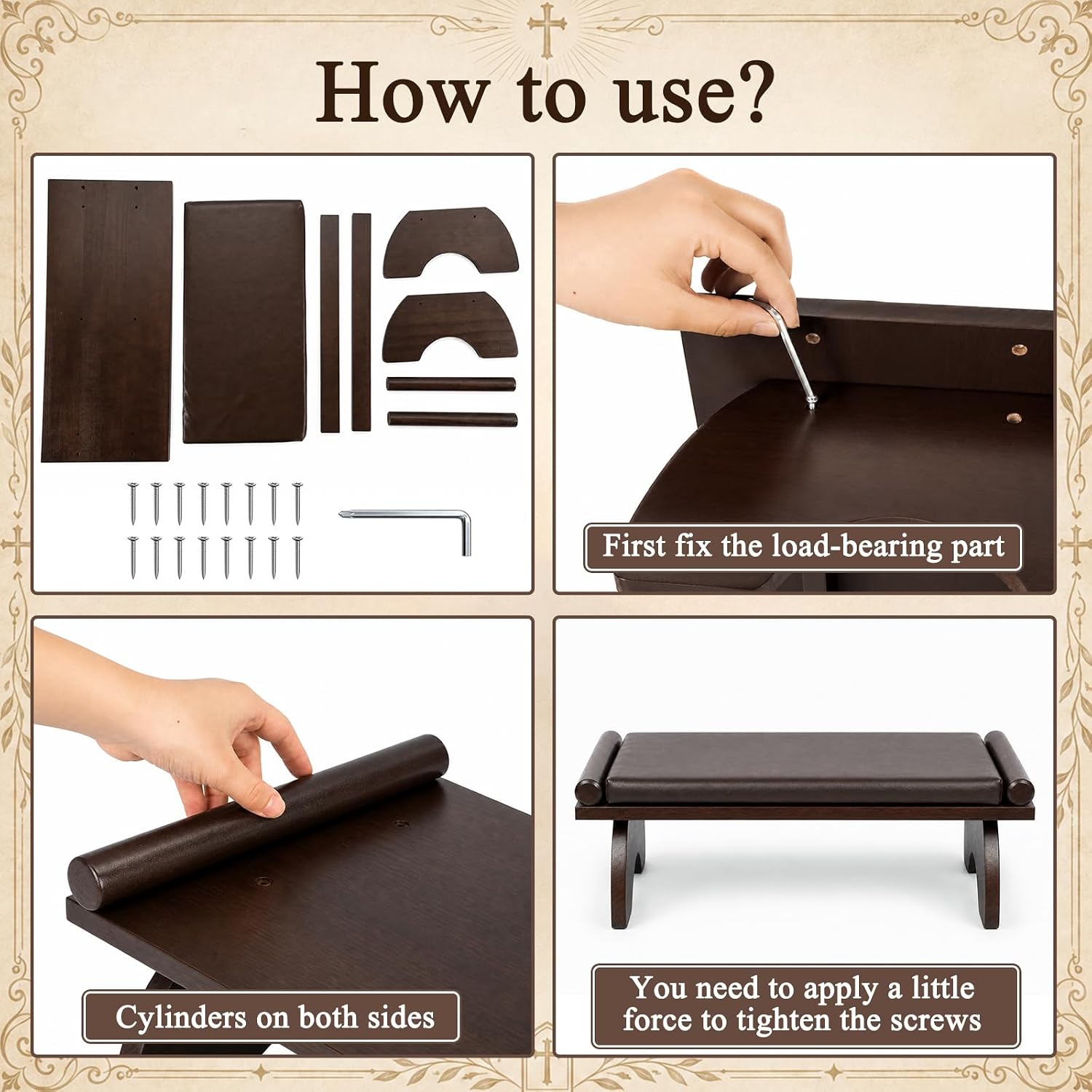 Wooden Prayer Kneeler Bench, Padded Stool for Home and Church