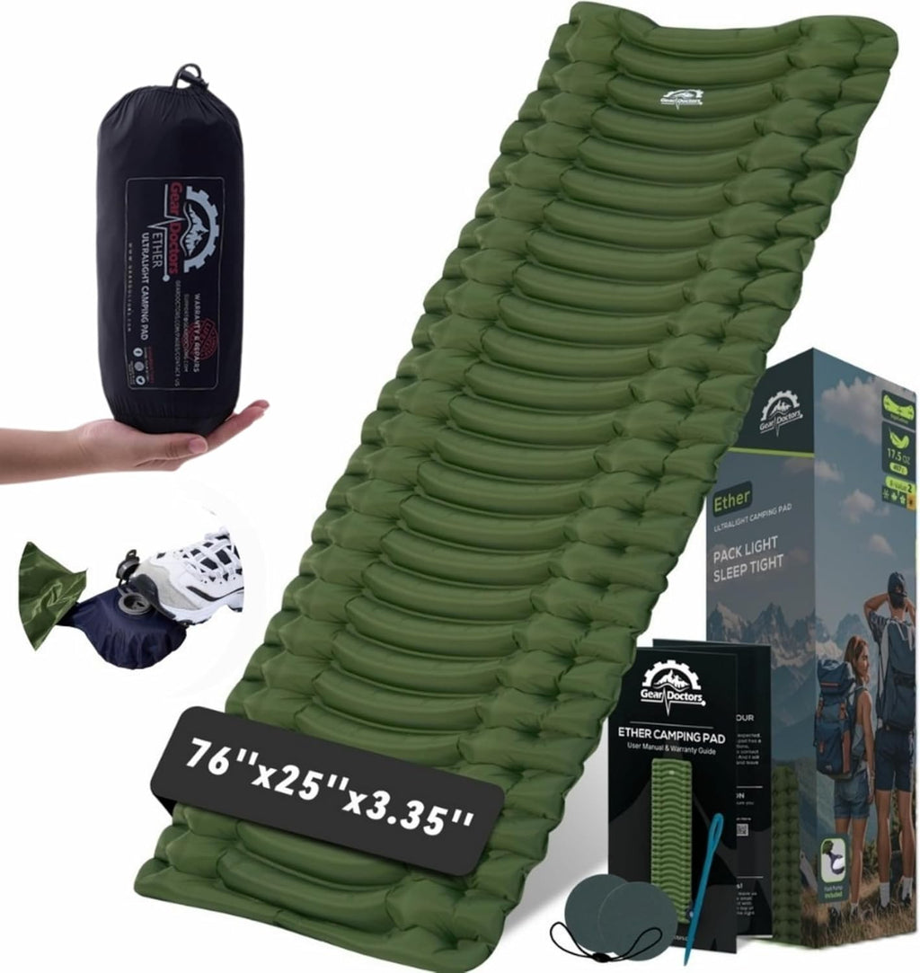Ether 17.5oz Ultralight Camping Sleeping Pad – Backpacking Air Mattress – Camping Mattress Pad – Compact Inflatable