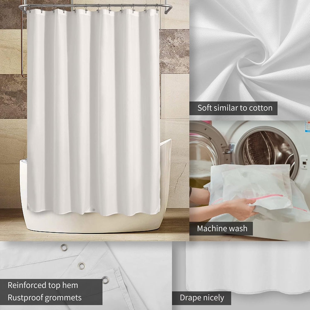 Waterproof Fabric Shower Curtain or Liner White, 72x72 | 3 Magnets, Soft Cloth & Hotel Quality, Machine Washable