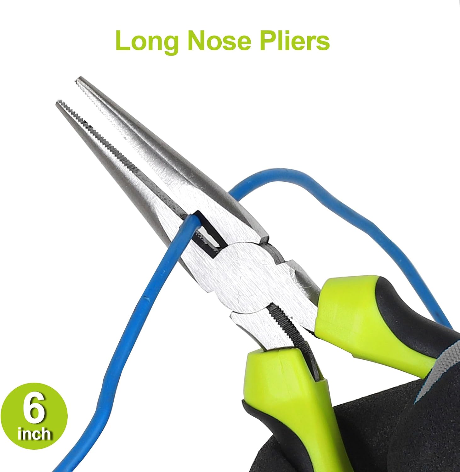 5-Piece Utility Pliers Set with Storage Bag, Includes Groove Joint, Diagonal, Long Nose, Slip Joint Pliers and 8"