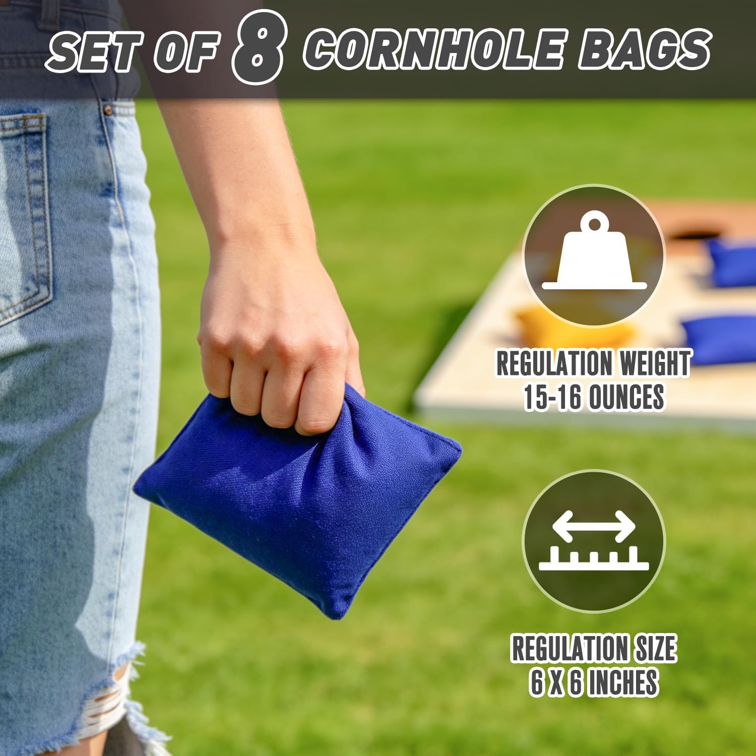 Weather Resistant Standard Cornhole Bags, Set of 8 Regulation Professional Corn Hole Bags for Tossing Game,Corn Hole