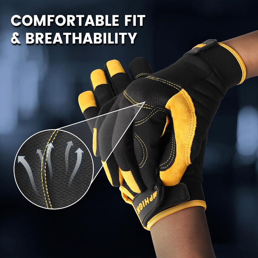 Safety Work Gloves, Men's Utility Mechanic Working Gloves for All Purpose, Touchscreen Compatible, Flexible