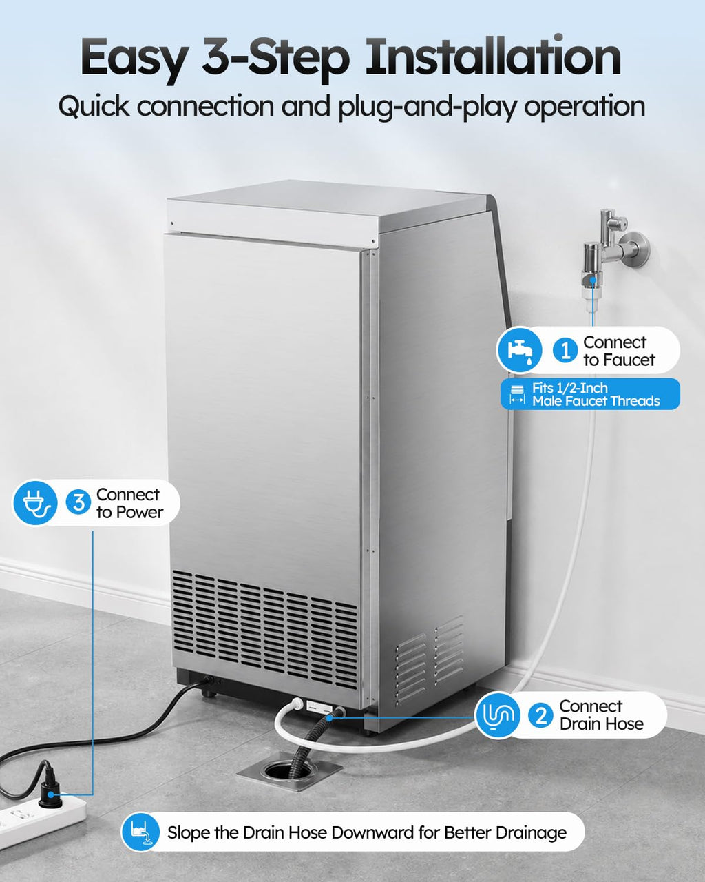 Commercial Ice Maker Machine, 100lbs/24H with 18-33lbs Ice Storage