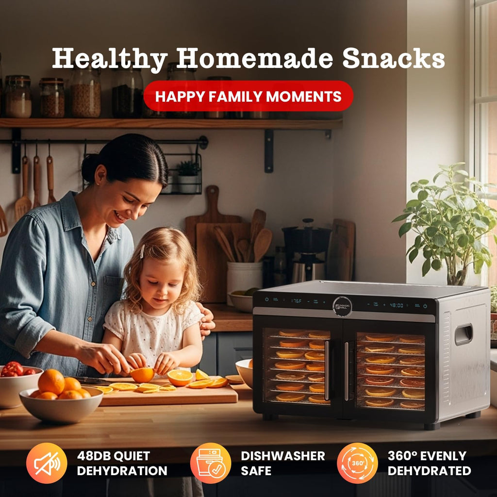 Premium DualZone Food Dehydrator, 16 Stainless Steel Trays with French Doors, Independent Temp Control, Rear Fan