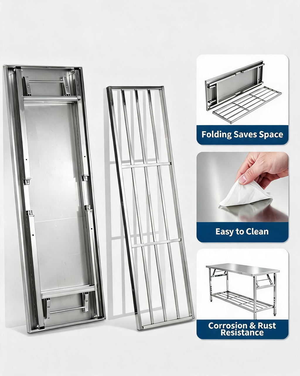 72 x 24" Stainless Steel Folding Prep Table,700 LBS Commercial Work Table
