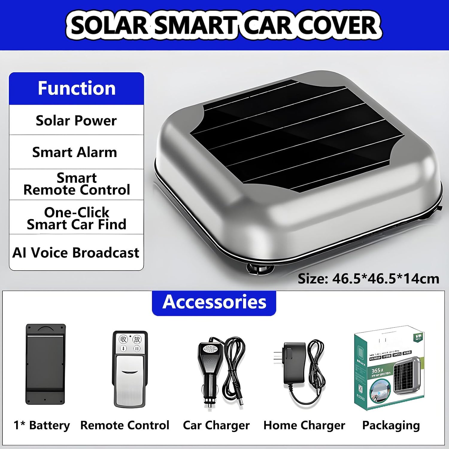 Smart Car Cover Automatic Waterproof All Weather with Remote Control, Solar Charging Car Cover Retractable with Anti